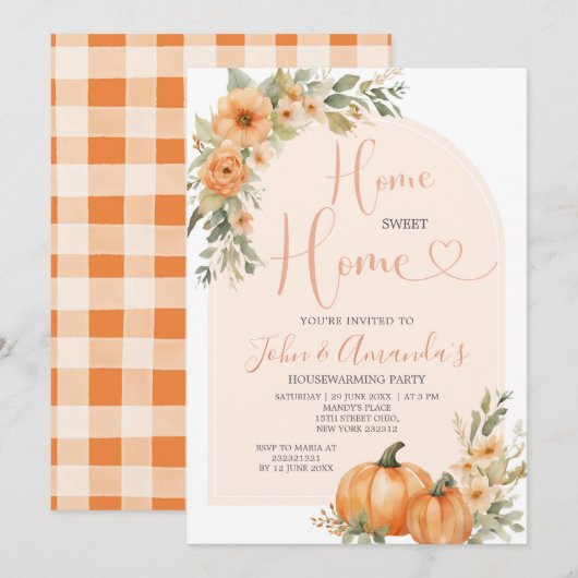 Oranje pompoen groen Bloemen Housewarming Party Kaart (Voorkant / Achterkant)