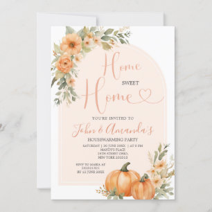 Oranje pompoen groen Bloemen Housewarming Party Kaart