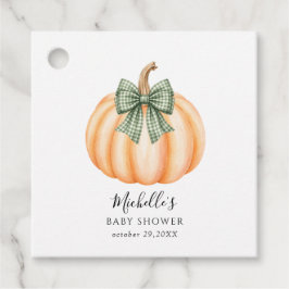 Oranje Pompoen Groen Geruit Boog Baby Shower Bedankjes Labels
