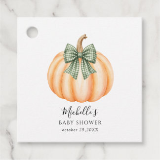 Oranje Pompoen Groen Geruit Boog Baby Shower Bedankjes Labels