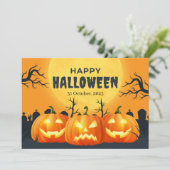 Oranje Pompoen Halloween Feestdagenkaart (Staand voorkant)