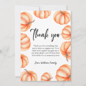 Oranje Pompoen Halloween Herfst Baby shower Bedankkaart (Voorkant)