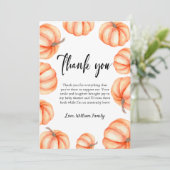 Oranje Pompoen Halloween Herfst Baby shower Bedankkaart (Staand voorkant)