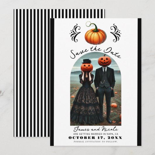 Oranje Pompoen Halloween Herfst Foto Save the Date Kaart (Voorkant / Achterkant)