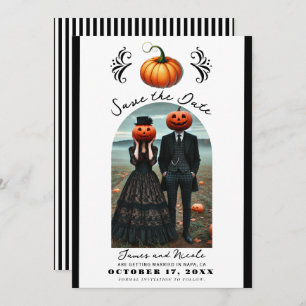Oranje Pompoen Halloween Herfst Foto Save the Date Kaart