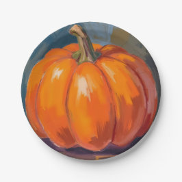 Oranje Pompoen Halloween Thanksgiving Waterverf Papieren Bordje