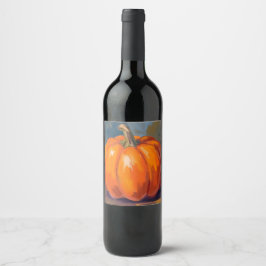 Oranje Pompoen Halloween Thanksgiving Waterverf Wijn Etiket
