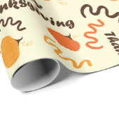 Oranje pompoen Happy Thanksgiving-tekst Naadloos Cadeaupapier (Rol Hoek)