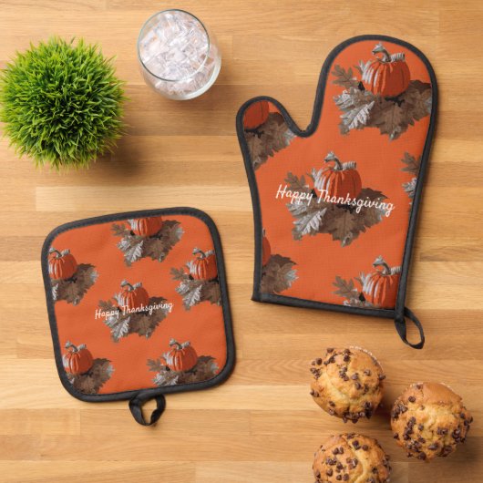 Oranje pompoen Herfst blad krans Thanksgiving Ovenwant & Pannenlap Set (Top down)