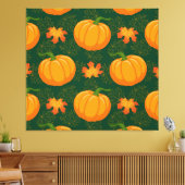 Oranje pompoen herfst bladeren patroon canvas afdruk (Insitu (Woonkamer))