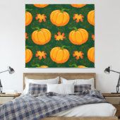 Oranje pompoen herfst bladeren patroon canvas afdruk (Insitu (Slaapkamer))