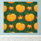 Oranje pompoen herfst bladeren patroon canvas afdruk (Insitu (Houten vloer))