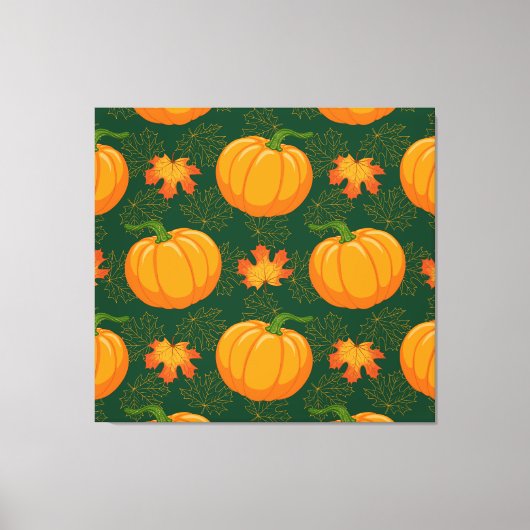 Oranje pompoen herfst bladeren patroon canvas afdruk (Voorkant)