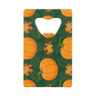 Oranje pompoen herfst bladeren patroon creditkaart flessenopener