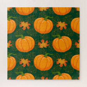 Oranje pompoen herfst bladeren patroon legpuzzel