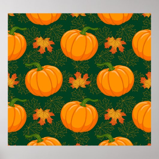 Oranje pompoen herfst bladeren patroon poster (Voorkant)