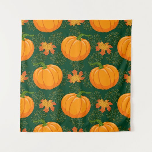 Oranje pompoen herfst bladeren patroon wandkleed (Voorkant)