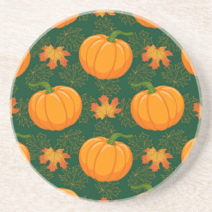 Oranje pompoen herfst bladeren patroon zandsteen onderzetter
