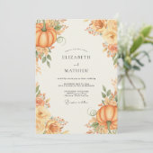 Oranje Pompoen Herfst Eucalyptus Bruiloft Kaart (Staand voorkant)