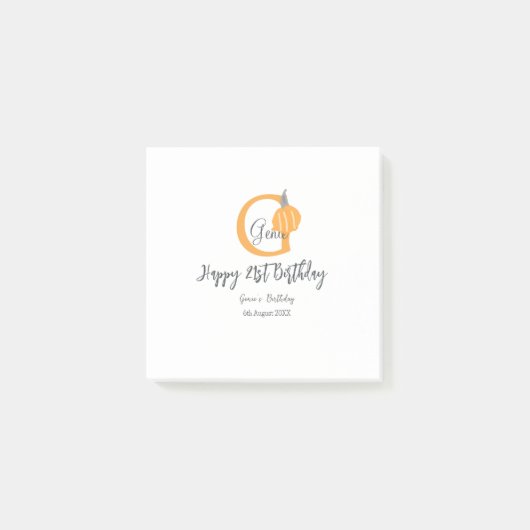 Oranje pompoen herfst Verjaardag 21e Grijze Pastel Post-it® Notes (Voorkant)