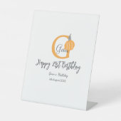 Oranje pompoen herfst Verjaardag 21e Grijze Pastel Reclamebord Met Voetstuk (Voorkant)