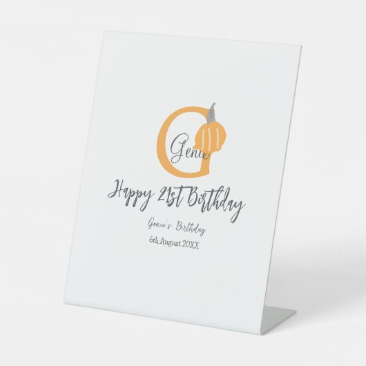 Oranje pompoen herfst Verjaardag 21e Grijze Pastel Reclamebord Met Voetstuk (Voorkant)