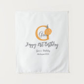 Oranje pompoen herfst Verjaardag 21e Grijze Pastel Wandkleed (Voorkant)