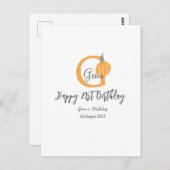 Oranje pompoen herfst verjaardag 21ste grijze past briefkaart (Voorkant / Achterkant)