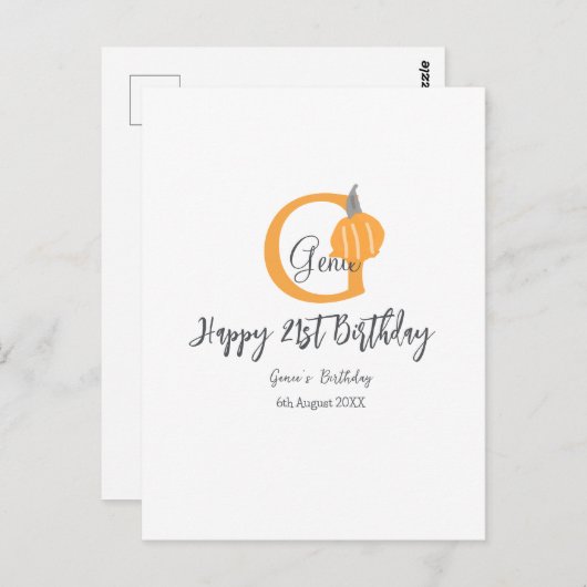 Oranje pompoen herfst verjaardag 21ste grijze past briefkaart (Voorkant / Achterkant)