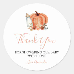 Oranje Pompoen Herfst Verliefd Baby Shower Bedankt Ronde Sticker