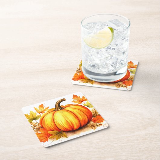 Oranje pompoen & herfstbladeren Seizoensgebonden Kartonnen Onderzetters (Insitu)