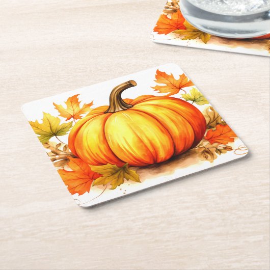 Oranje pompoen & herfstbladeren Seizoensgebonden Kartonnen Onderzetters (Schuin)