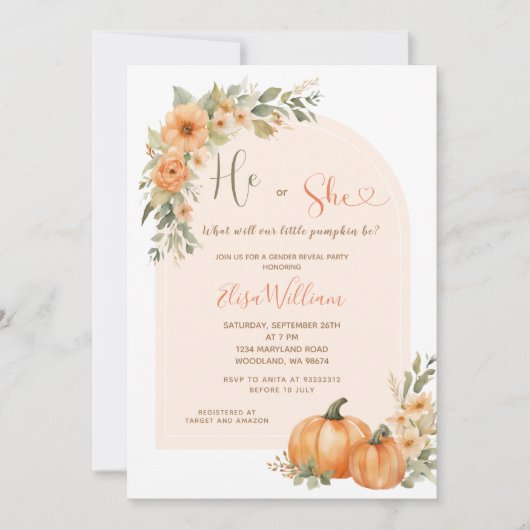 Oranje pompoen hij of zij Herfst bloemengeslachtso Kaart (Voorkant)