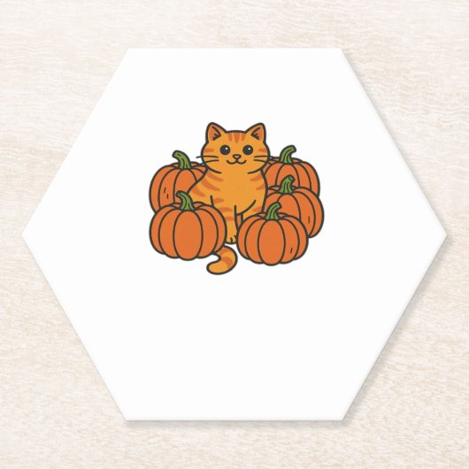 Oranje pompoen Kitty Cat Magic Oversized T-shirt Kartonnen Onderzetters (Voorkant)