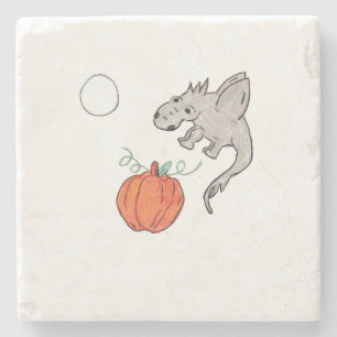 Oranje pompoen met draak stenen onderzetter