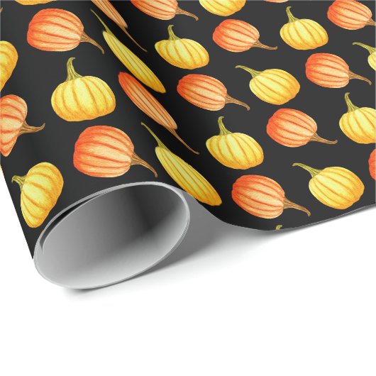 Oranje pompoen: naadloze Waterverf. Cadeaupapier (Rol Hoek)