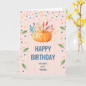 Oranje Pompoen op de Roze en Gouden Verjaardag van Kaart (Gele Bloem)