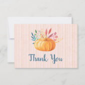 Oranje pompoen op roze en gouden strepen Hartelijk Bedankkaart (Voorkant)