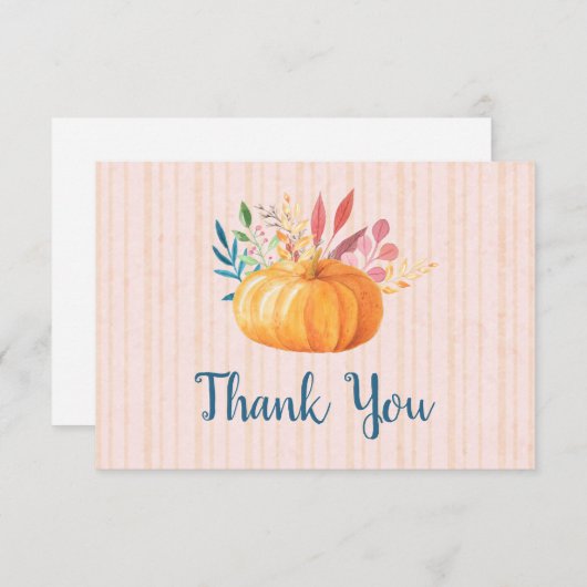 Oranje pompoen op roze en gouden strepen Hartelijk Bedankkaart (Voorkant / Achterkant)