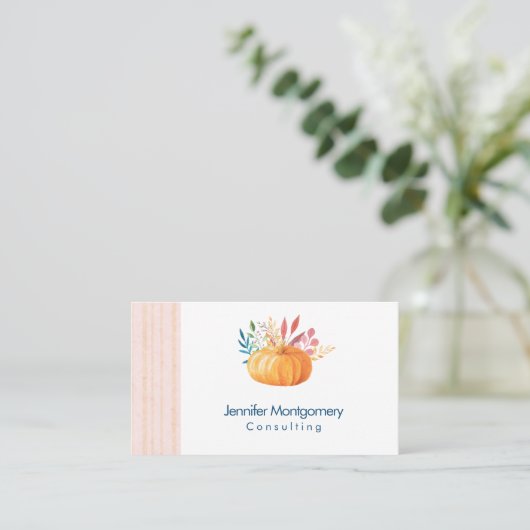 Oranje pompoen op roze en gouden strepen visitekaartje (Staand voorkant)