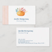 Oranje pompoen op roze en gouden strepen visitekaartje (Voorkant / Achterkant)