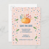 Oranje pompoen op roze en goudstapes aankondigingskaart (Voorkant / Achterkant)