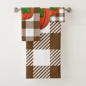 Oranje pompoen op White Brown Checkered Pattern Bad Handdoek (Insitu)