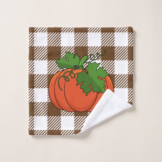 Oranje pompoen op White Brown Checkered Pattern Bad Handdoek (Wasdoekje)