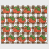 Oranje pompoen op White Brown Checkered Pattern Cadeaupapier (Vlak)