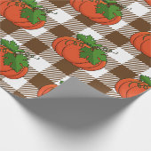 Oranje pompoen op White Brown Checkered Pattern Cadeaupapier (Hoek)