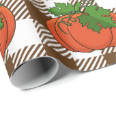 Oranje pompoen op White Brown Checkered Pattern Cadeaupapier (Rol Hoek)