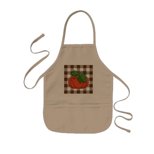 Oranje pompoen op White Brown Checkered Pattern Kinder Schort (Voorkant)
