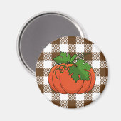 Oranje pompoen op White Brown Checkered Pattern Magneet (Voorkant / Achterkant)