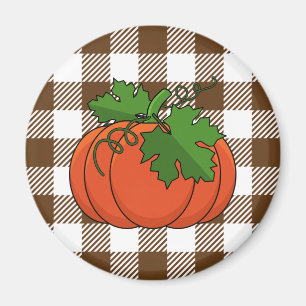 Oranje pompoen op White Brown Checkered Pattern Magneet